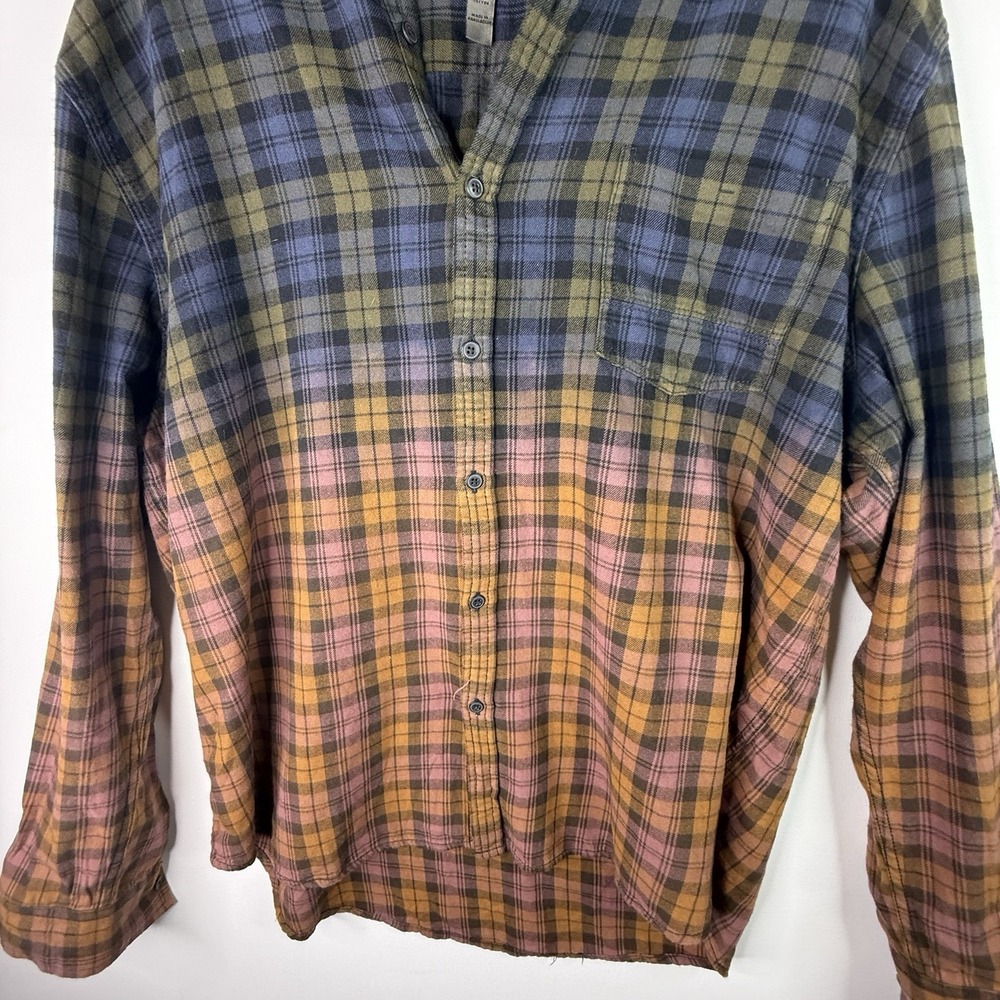 Decree Plaid Men's Grunge Y2K Button Up XXL  Blue And Orange 2 Tone Hoodie - Picture 6 of 6